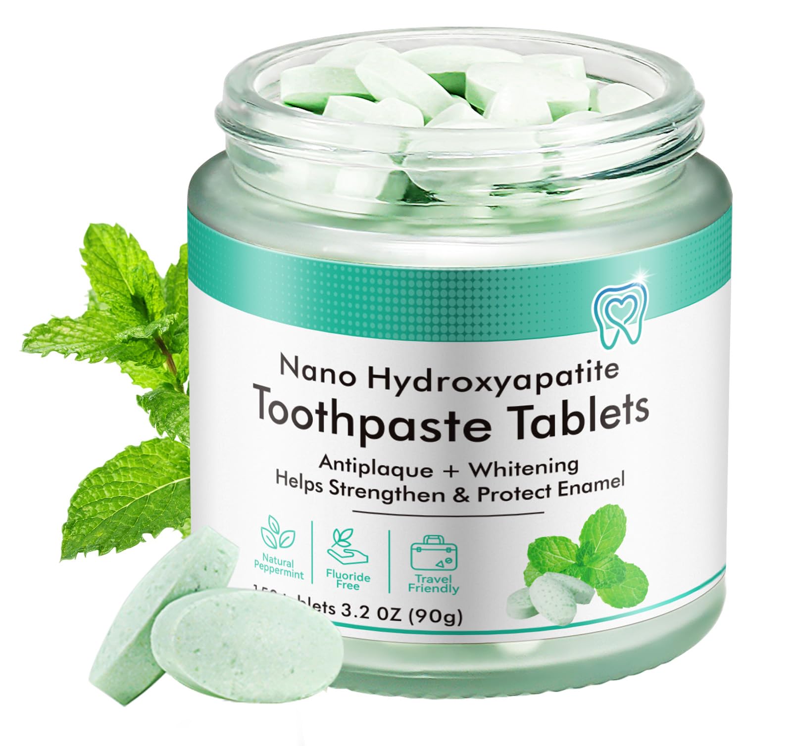 Tabletas dentales de menta con hidroxiapatita, empaque de 150, aliento fresco