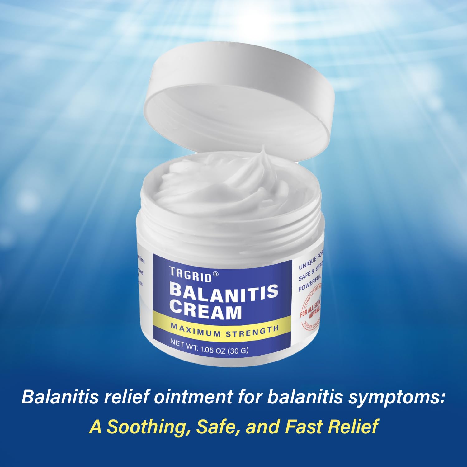 TAGRID Balanitis crema, etiqueta clara para identificar cuidado seguro.