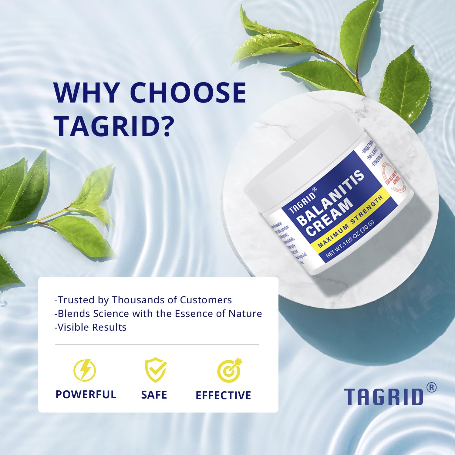 TAGRID Balanitis crema, hidratación calmante para restaurar la barrera cutánea.
