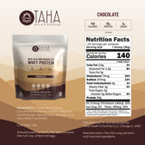 Batido de chocolate de Taha Health Nutrition en vaso para energía diaria.