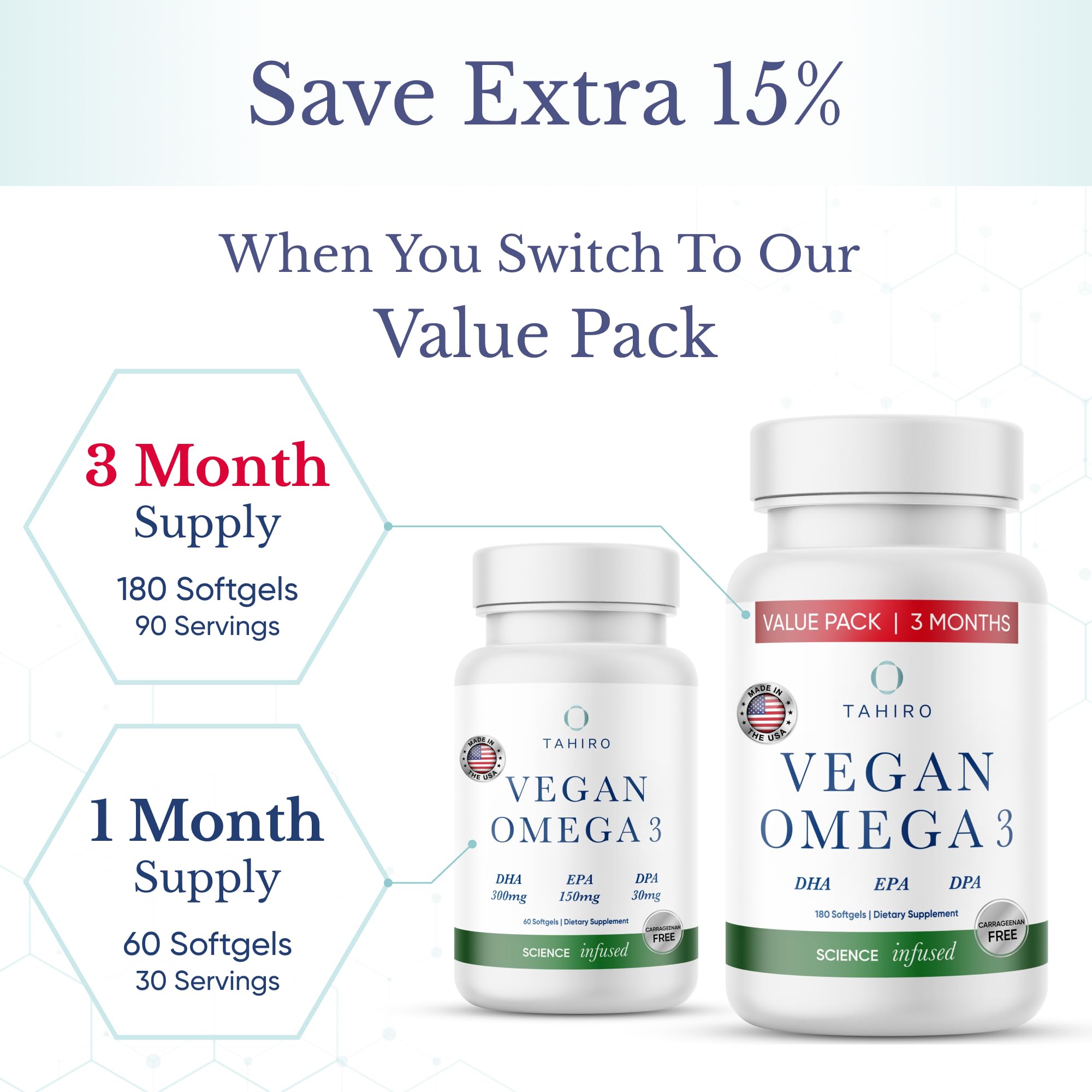 Tahiro Omega-3 cápsulas en mano, complemento diario para dieta equilibrada.