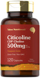 Tahoe Nutritionals citicolina 500 mg cápsulas, posible apoyo a la concentración diaria.