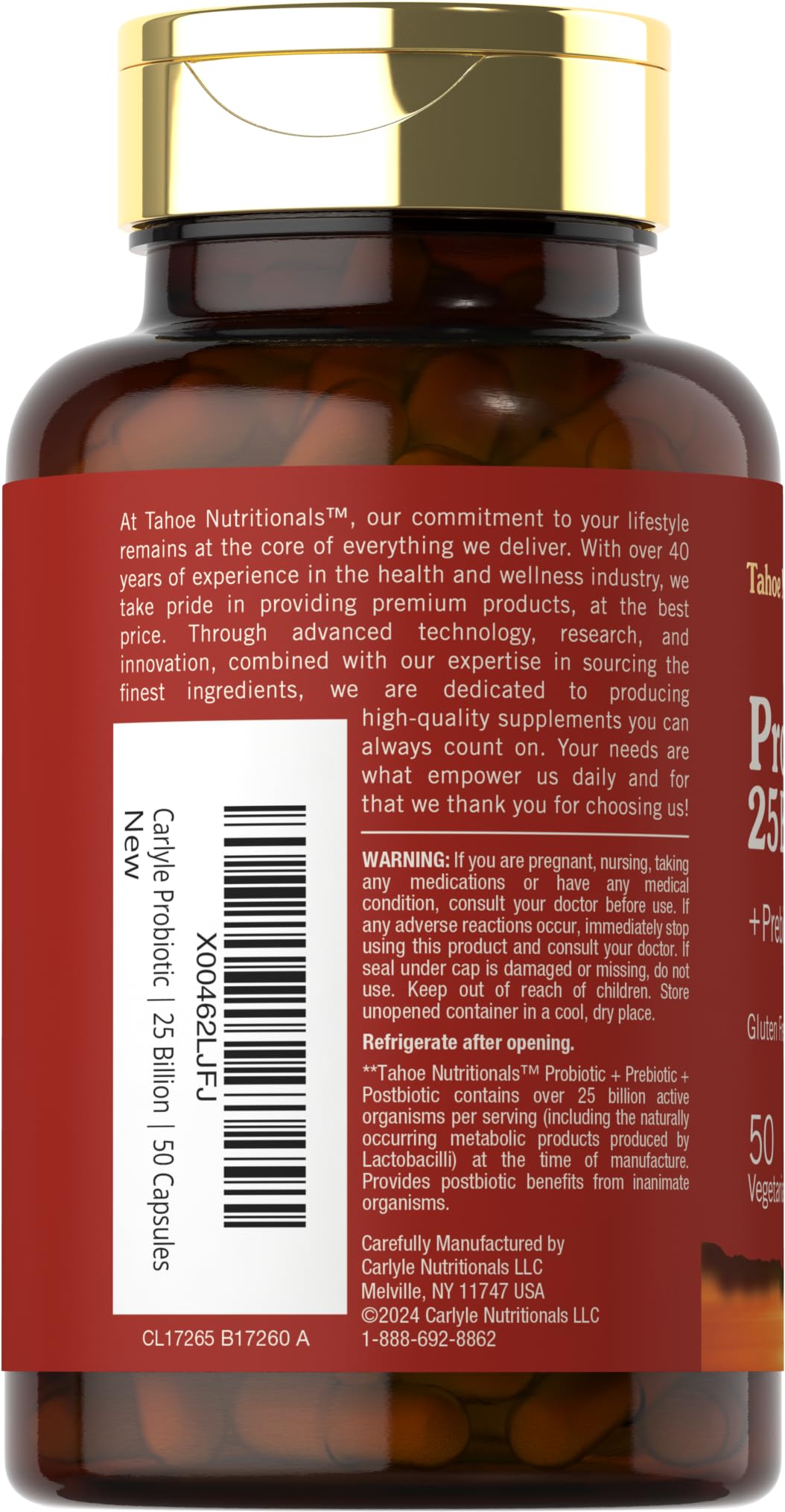 Etiqueta Tahoe Nutritionals presenta información clara y beneficios potenciales.