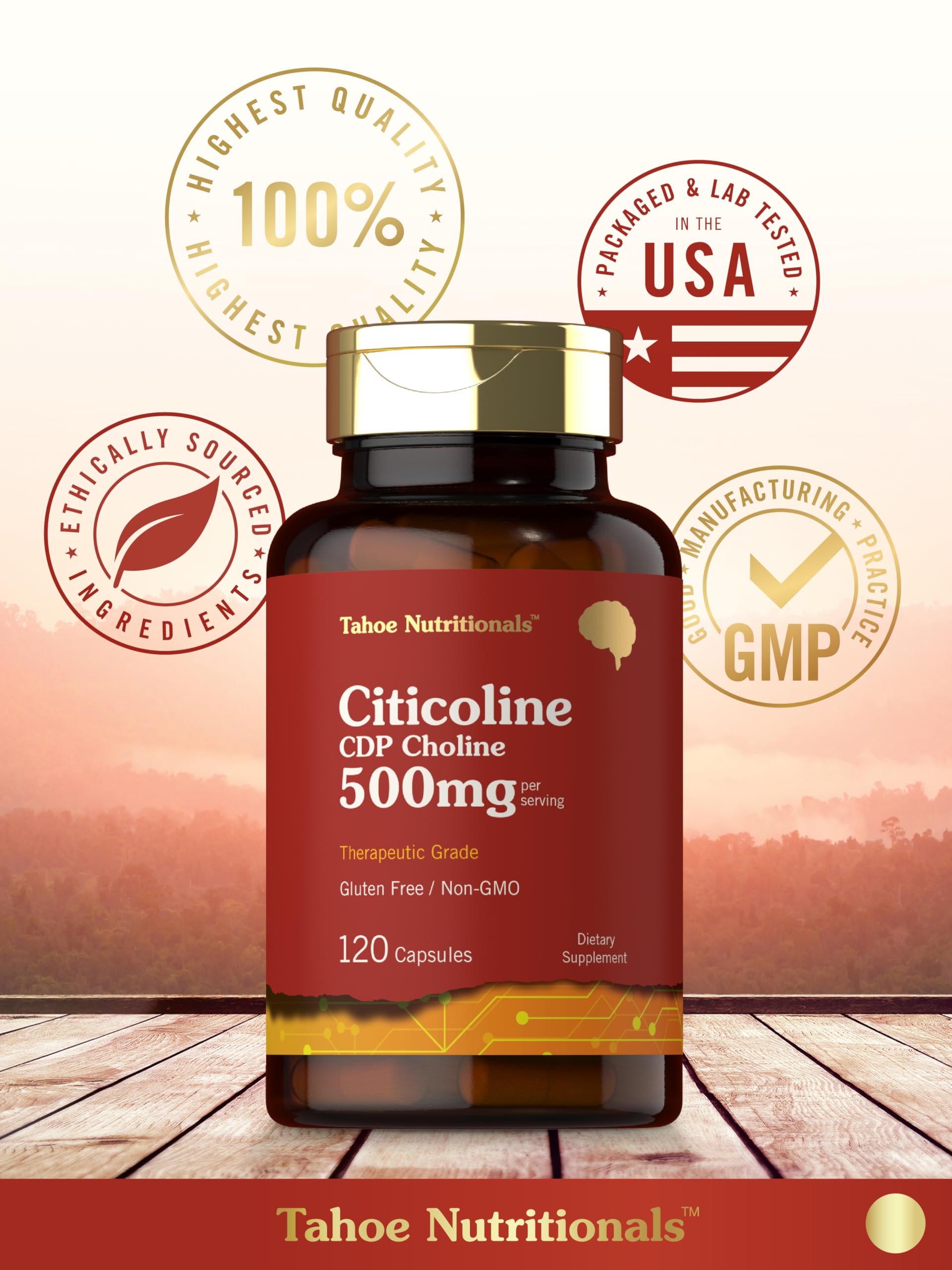 Toma diaria de Tahoe Nutritionals citicolina, cápsulas fáciles de ingerir.