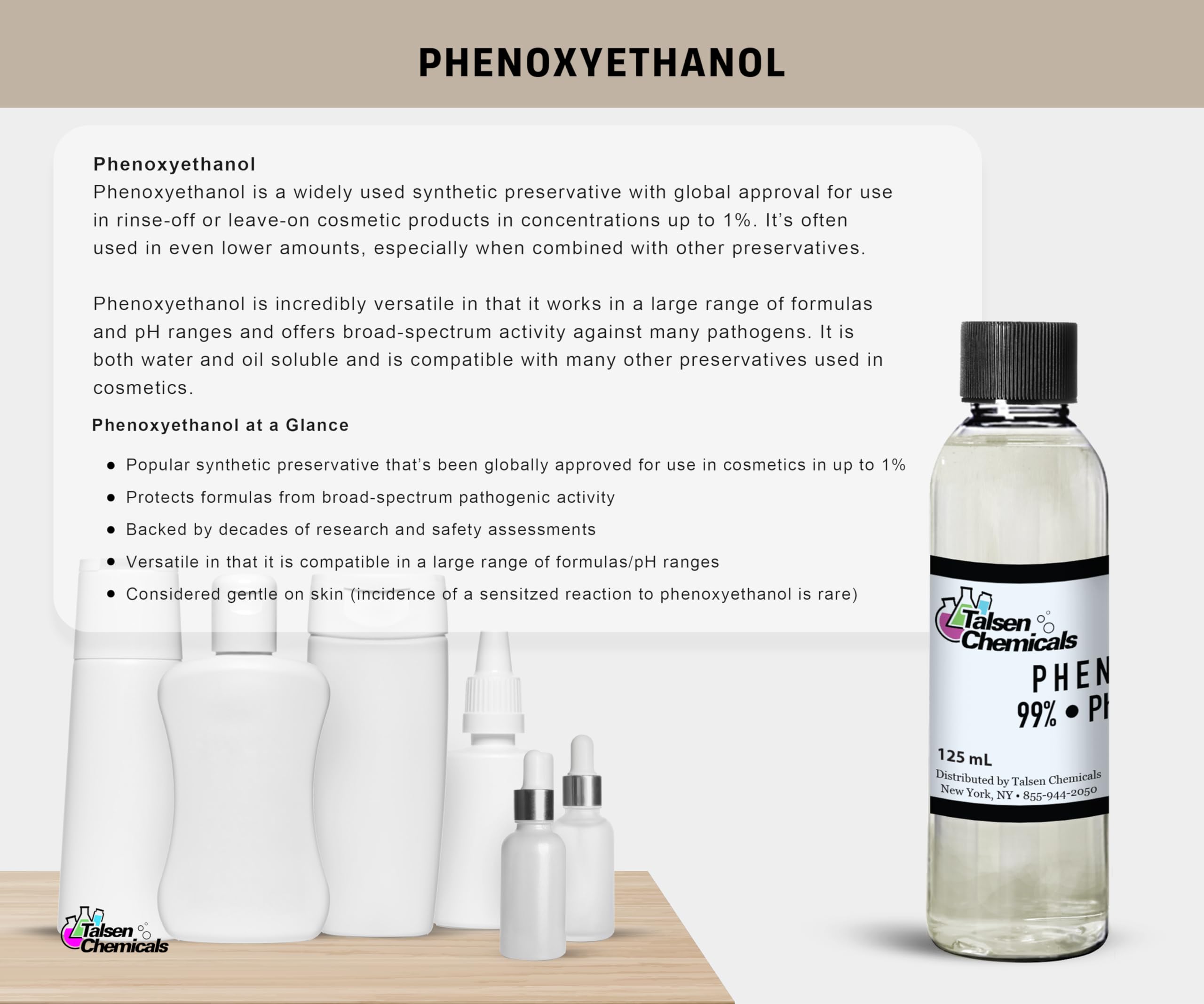 Fenoxietanol de Talsen, aplicación en cremas y lociones para mayor durabilidad.