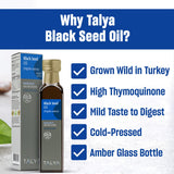 TALYA Aceite de semilla negra, chorro suave para dosificación precisa.