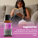 Cuidado corporal con Talya Aceite de Rosas para piel suave y nutrida.