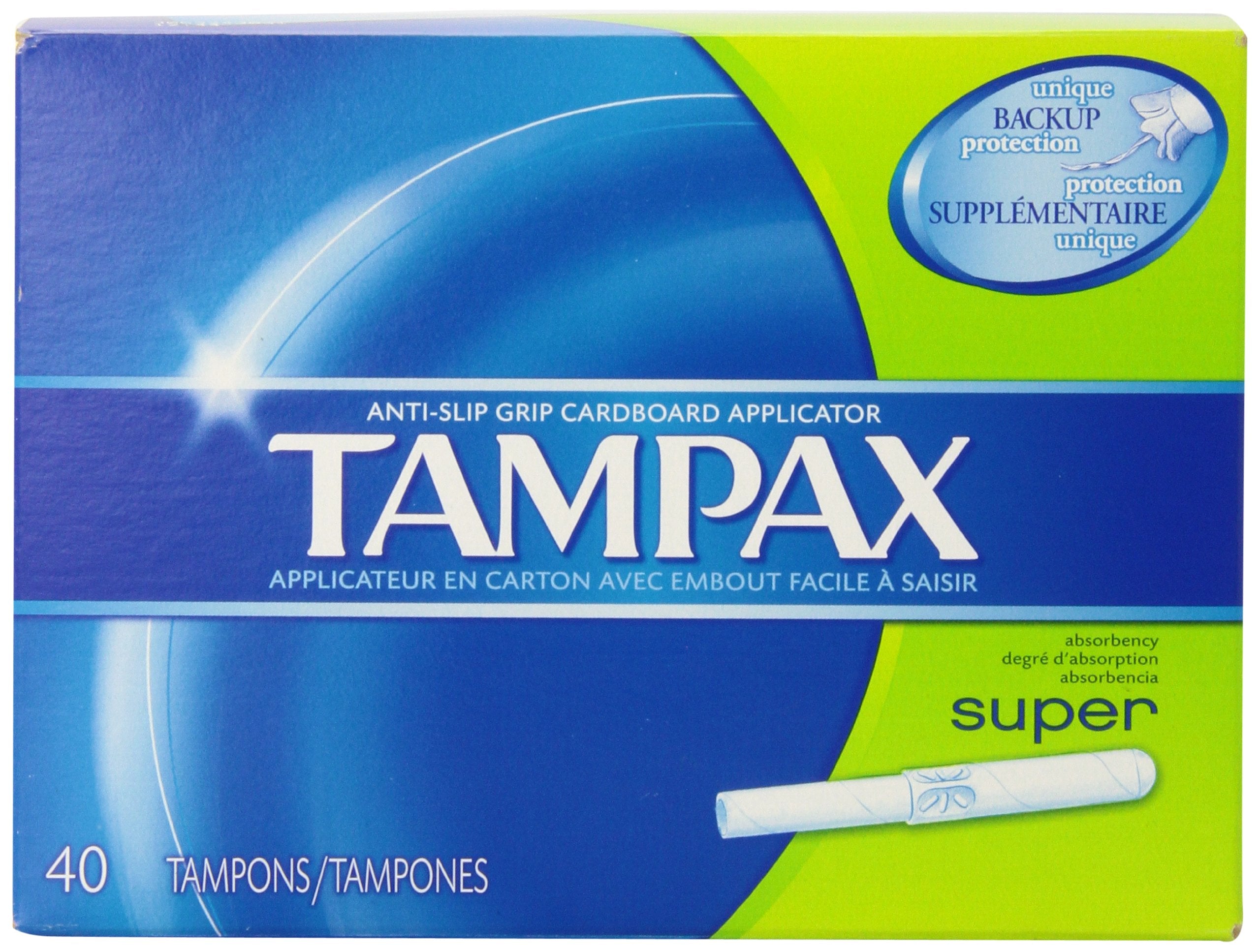 Tampax con aplicador de cartón antideslizante para inserción más suave.