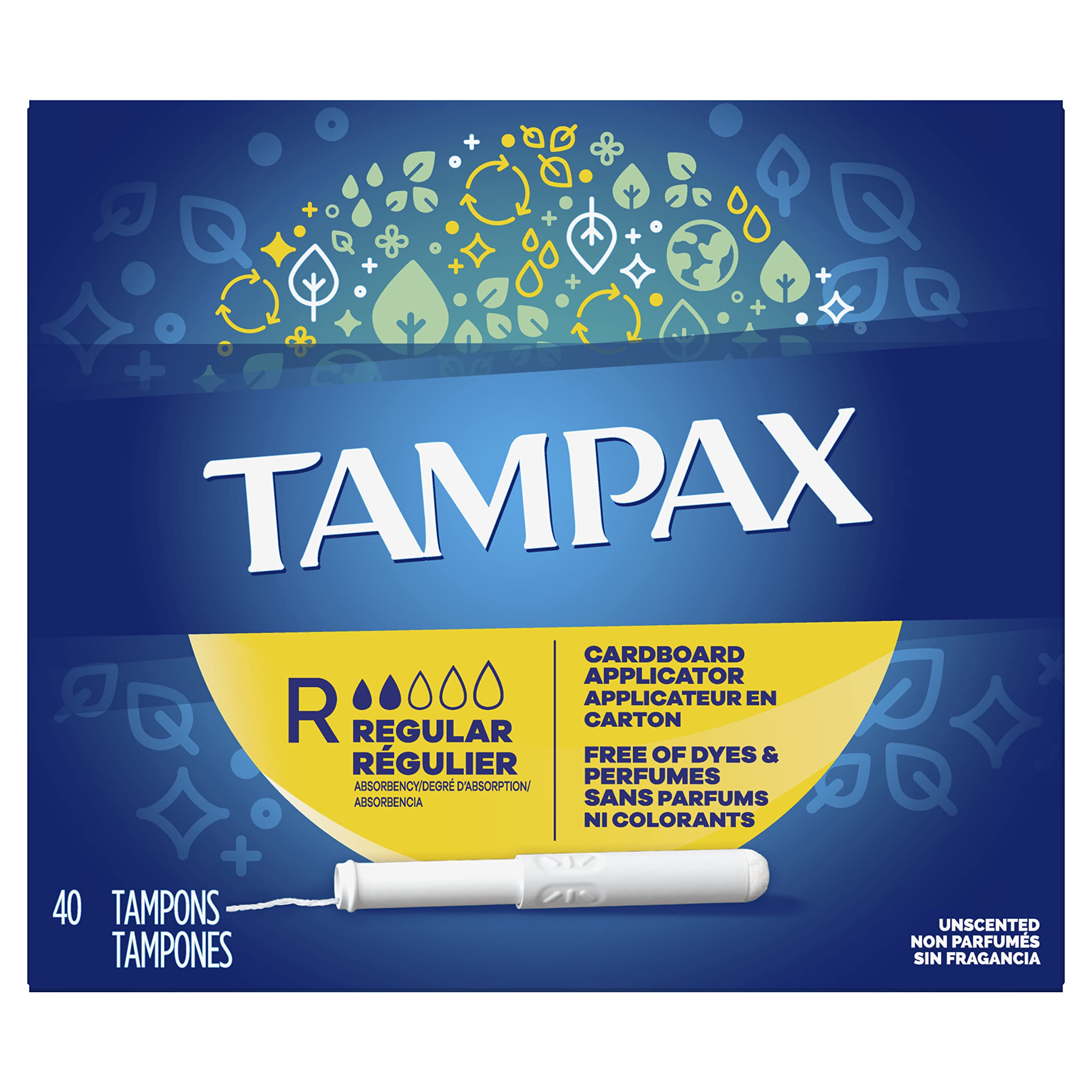 Tampax Cardboard Regular con aplicador de cartón para inserción suave.