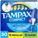 Tampones Tampax Compact Pearl: caja de 30 para protección diaria discreta.