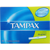 Paquete Tampax de 40 tampones con aplicador de cartón.