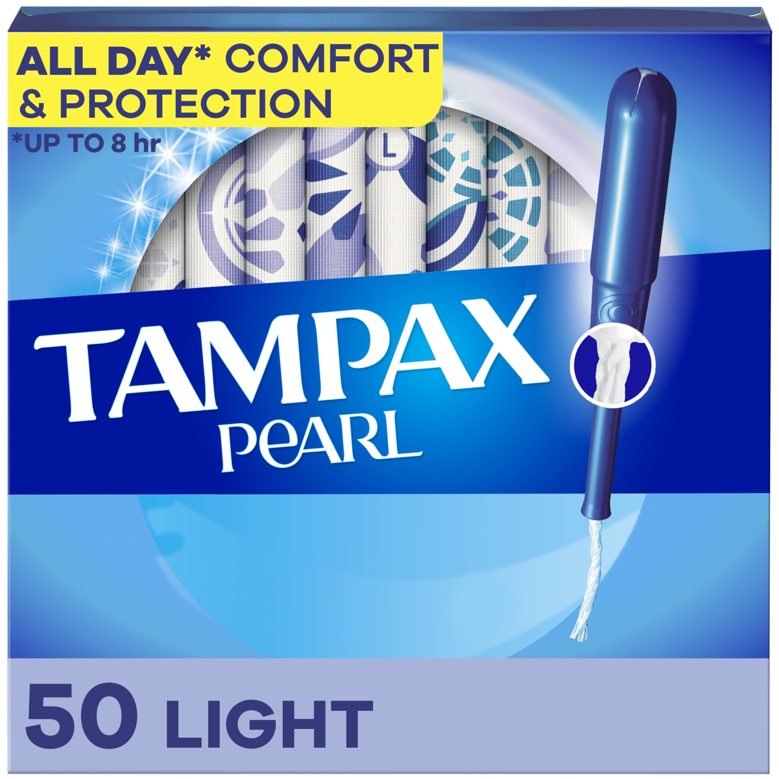 Tampax Pearl: empaque de 50 unidades, conveniente para uso diario