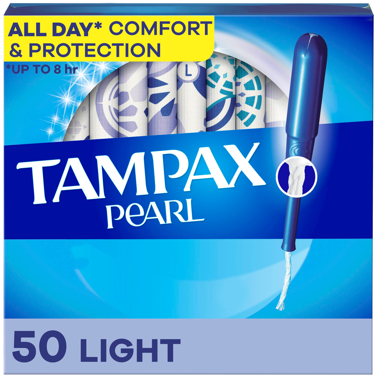 Tampax Pearl: empaque de 50 unidades, conveniente para uso diario