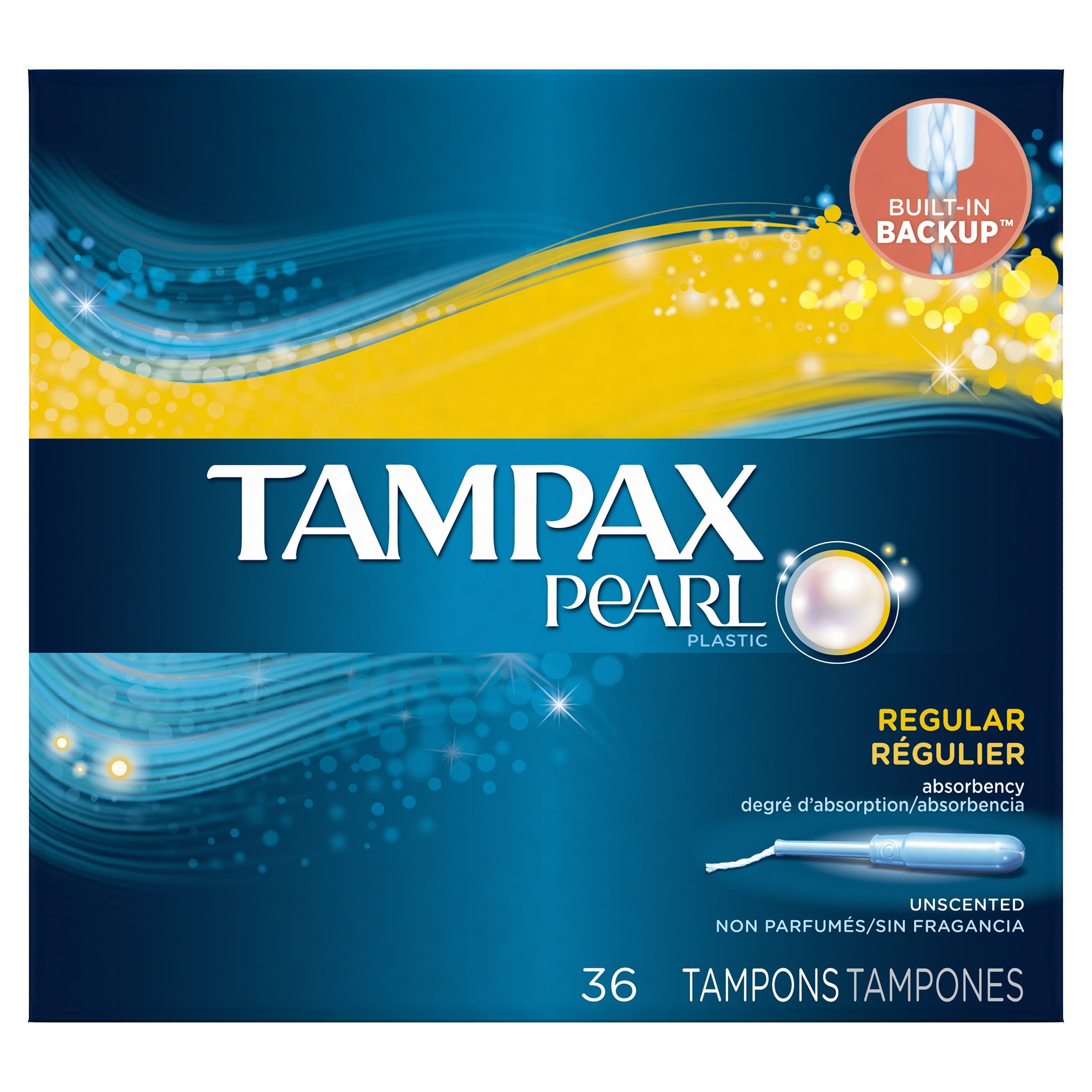 Tampax Pearl tampones de plástico, uso diario cómodo y protección confiable.