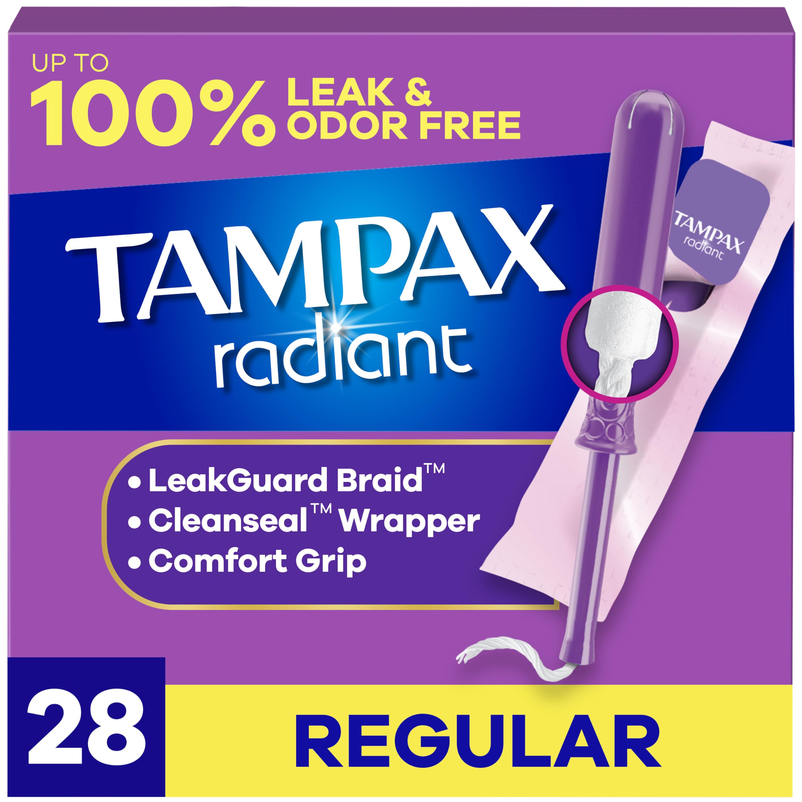 Tampax Radiant con grip texturizado facilita una inserción cómoda.