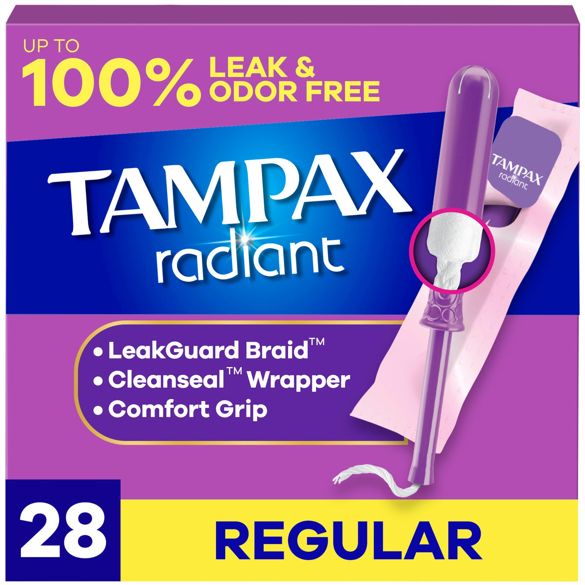 Tampax Radiant con grip texturizado facilita una inserción cómoda.