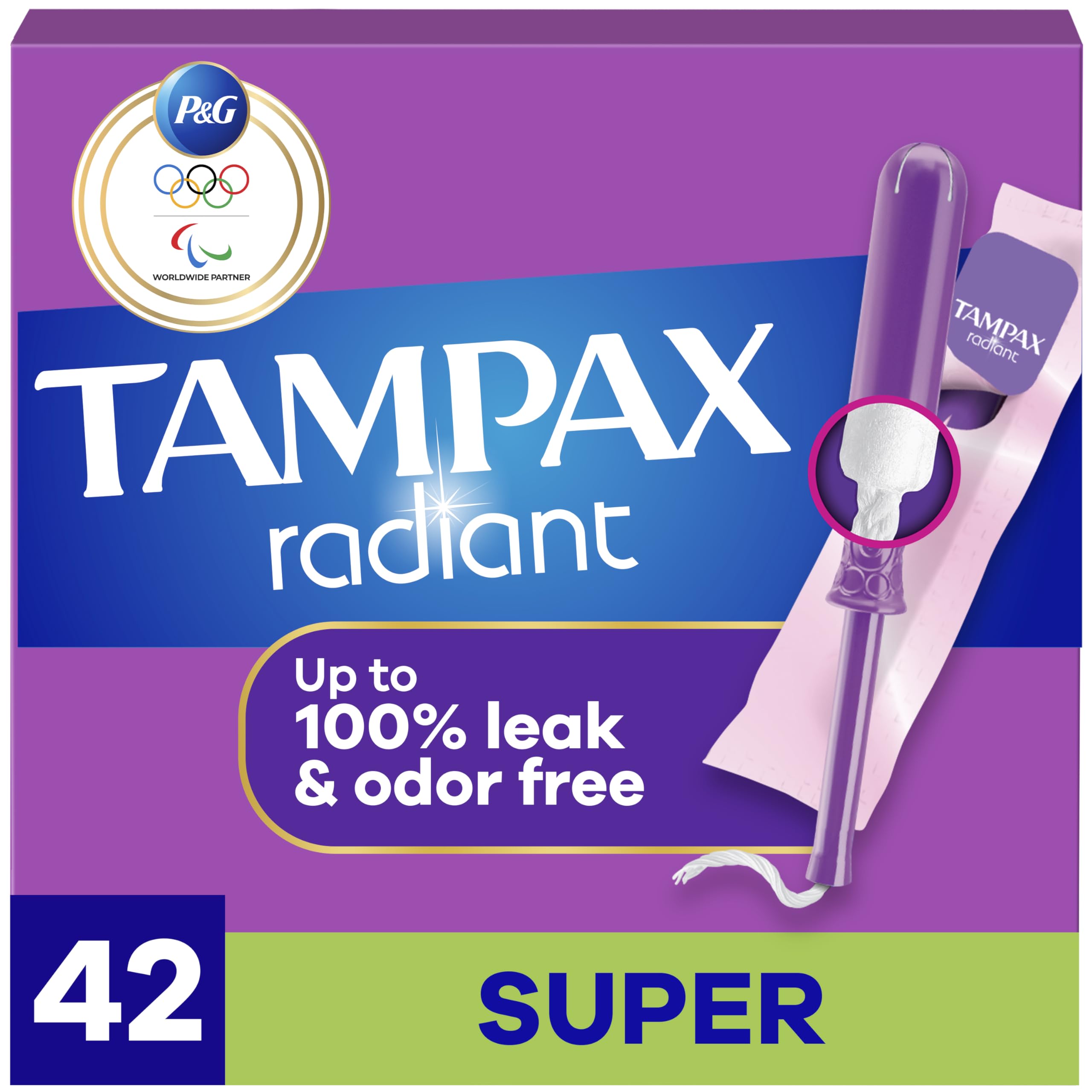 Tampax Radiant con envoltorio CleanSeal para mayor higiene al desechar
