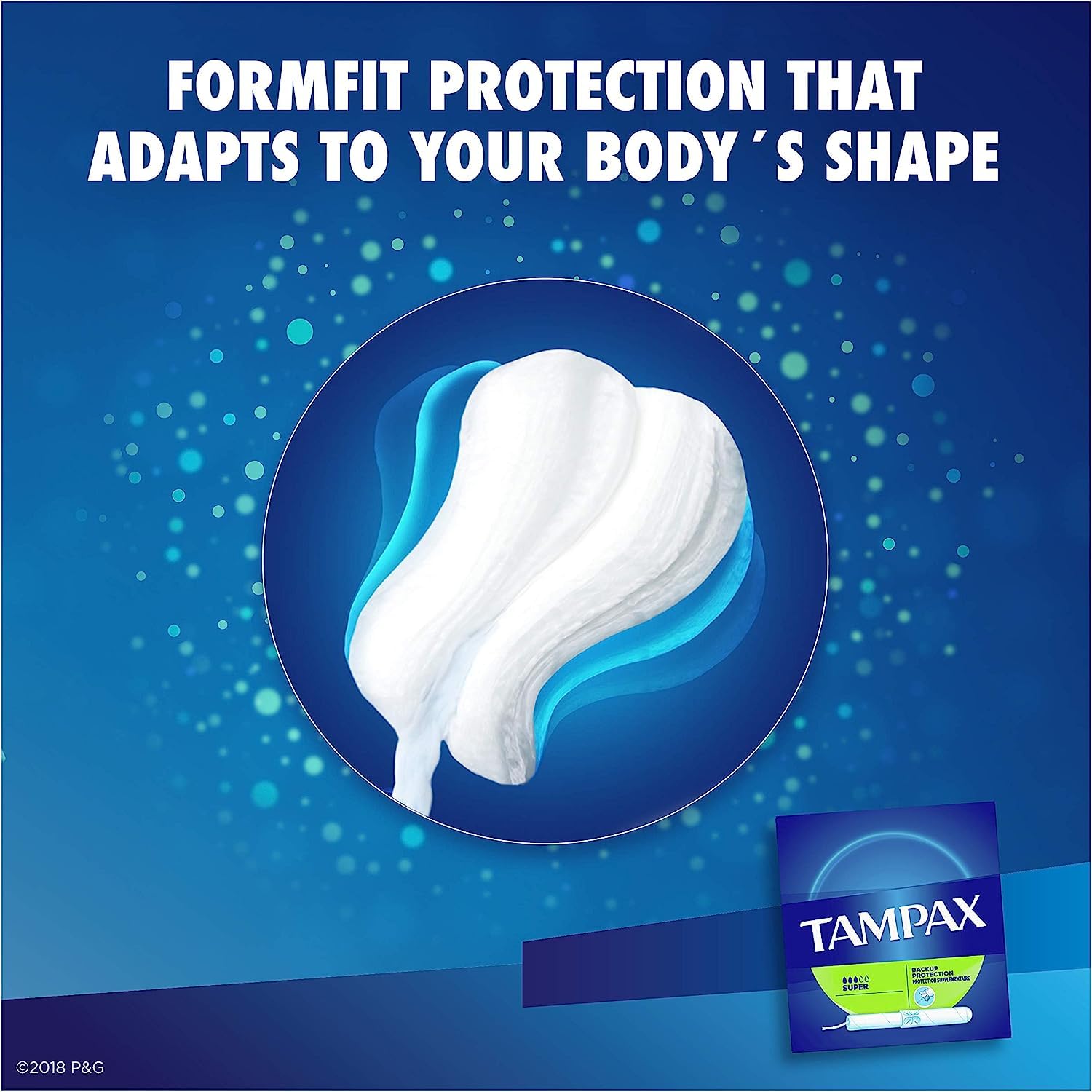Tampax Tampón 80ct detalle de la caja: almacenamiento práctico para casa o viaje.
