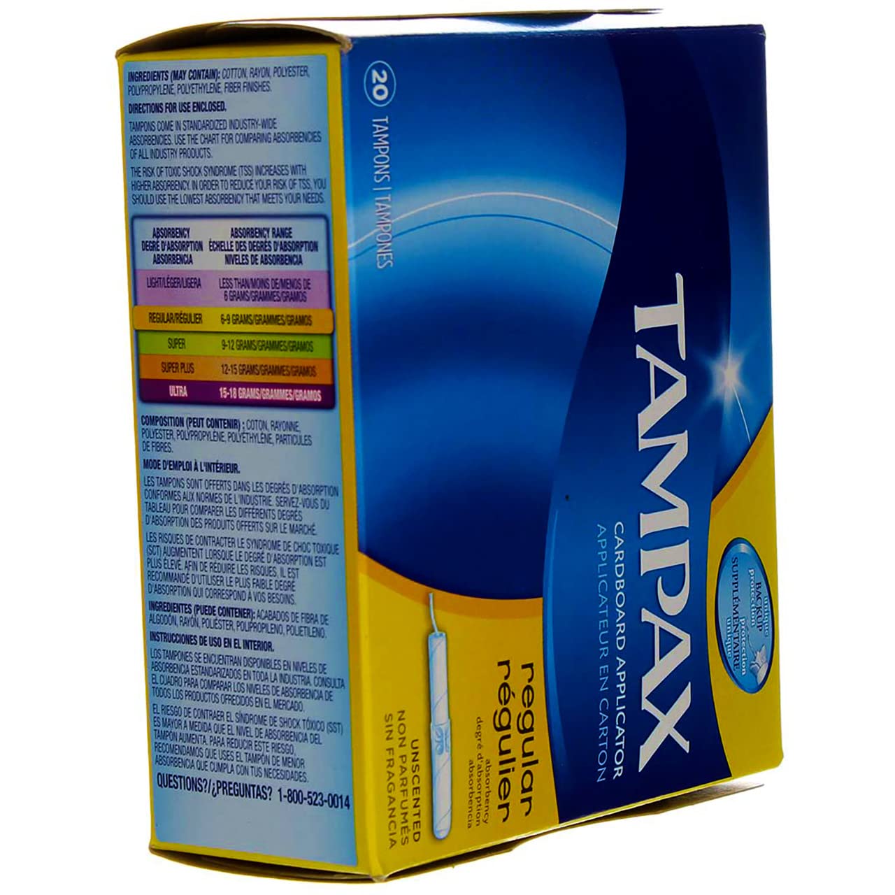 Tampax tampon regular punta suave para inserción cómoda.