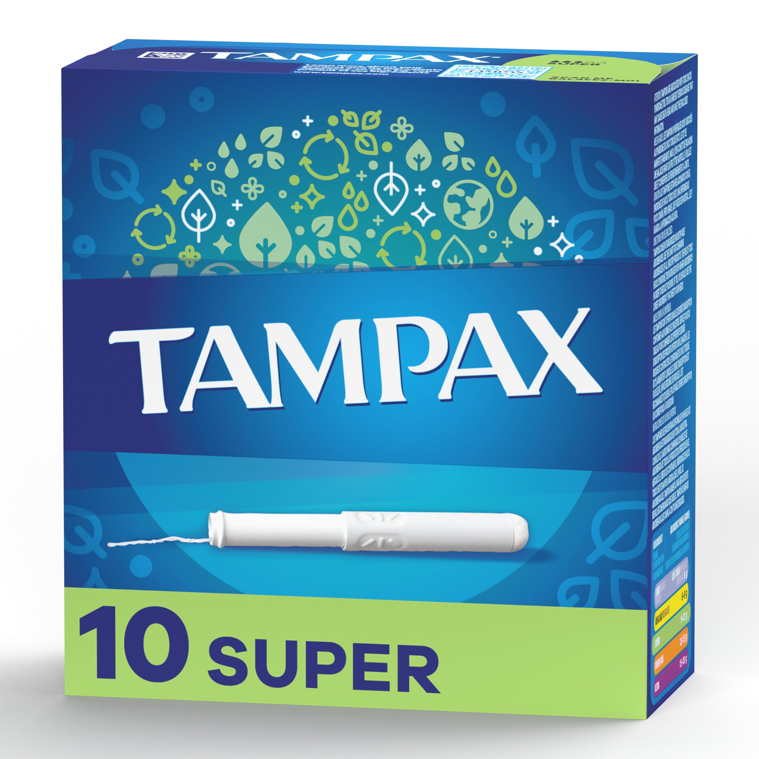 Tampax tampones Súper, empaque de 10, protección confiable para todo el día.