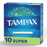 Tampax tampones Súper, empaque de 10, protección confiable para todo el día.