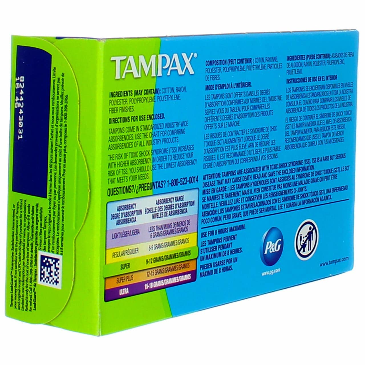 Tampax Tampones Super para viaje, almacenamiento discreto.