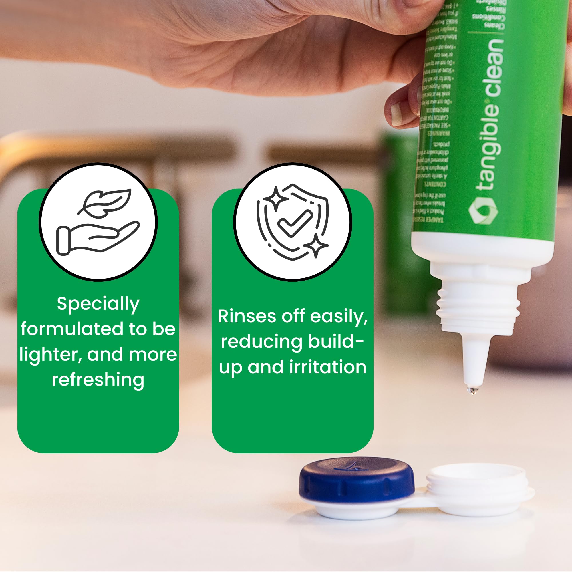 Tangible Clean, frasco para uso diario de limpieza suave de lentes