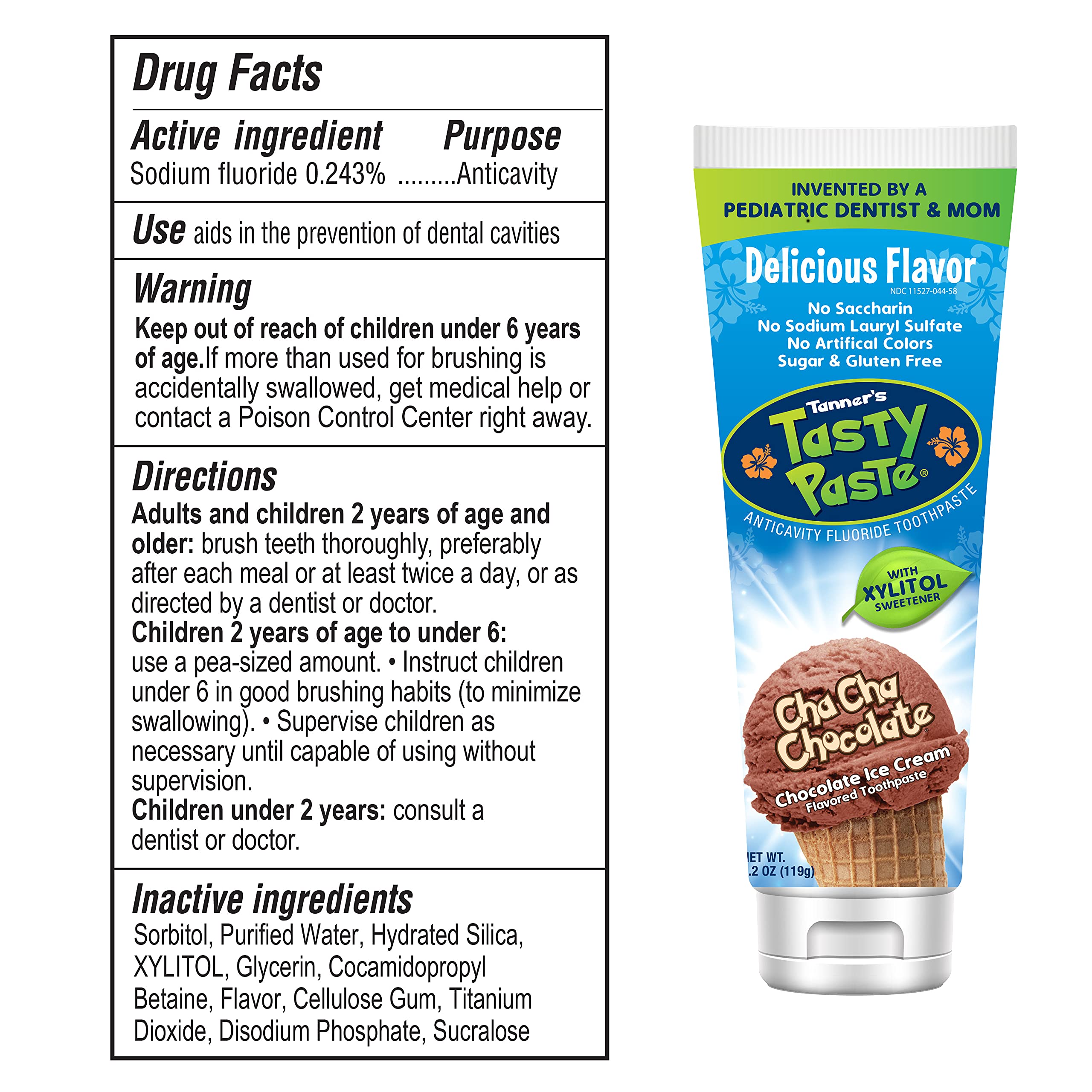 Paquete 3 de Tanner's Tasty Paste Cha Cha Chocolate, opción para familia para higiene bucal diaria