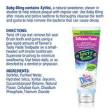 Tanner's Tasty Paste Baby Bling: niño cepillándose, sonrisa saludable gracias al sabor vainilla