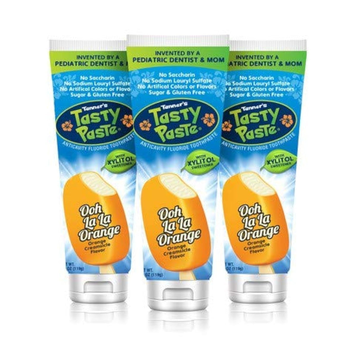 Tanner's Tasty Paste Ooh La La Naranja, embalaje atractivo para la rutina de cepillado.