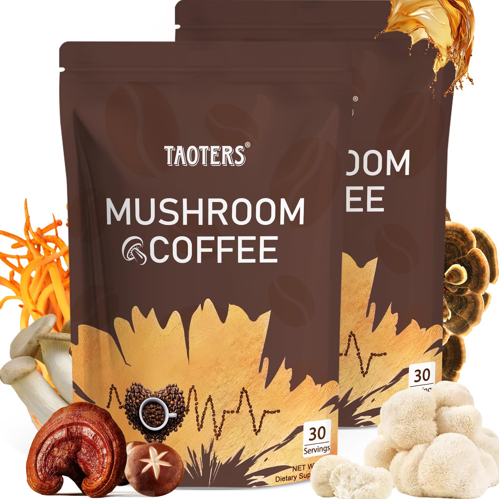 TAOTERS Café de Hongos en empaque, mezcla de Arabica para energía sostenida.