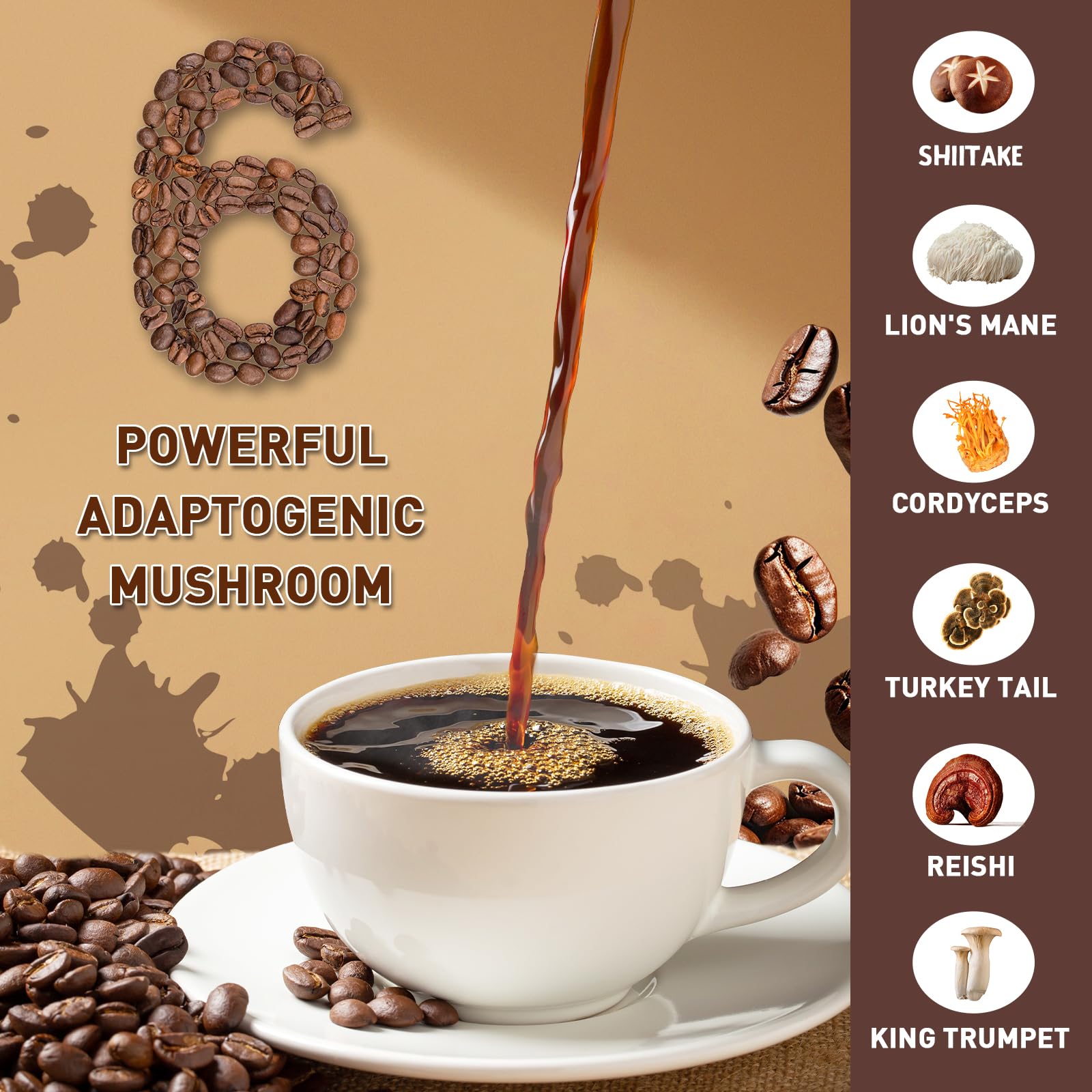 TAOTERS hongo cordyceps en taza, potencial para energía sostenida.