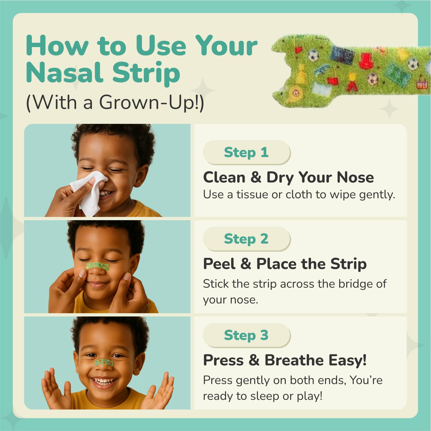 TapeGeeks tira nasal para niños ayuda a respirar mejor