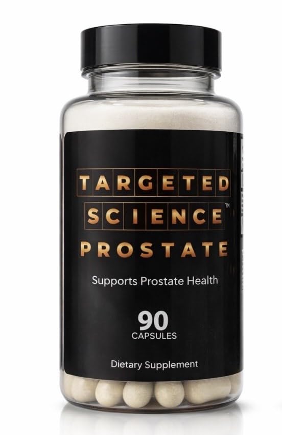 Targeted Science Prostate Health empaque visible, práctico para consulta y almacenamiento diario.