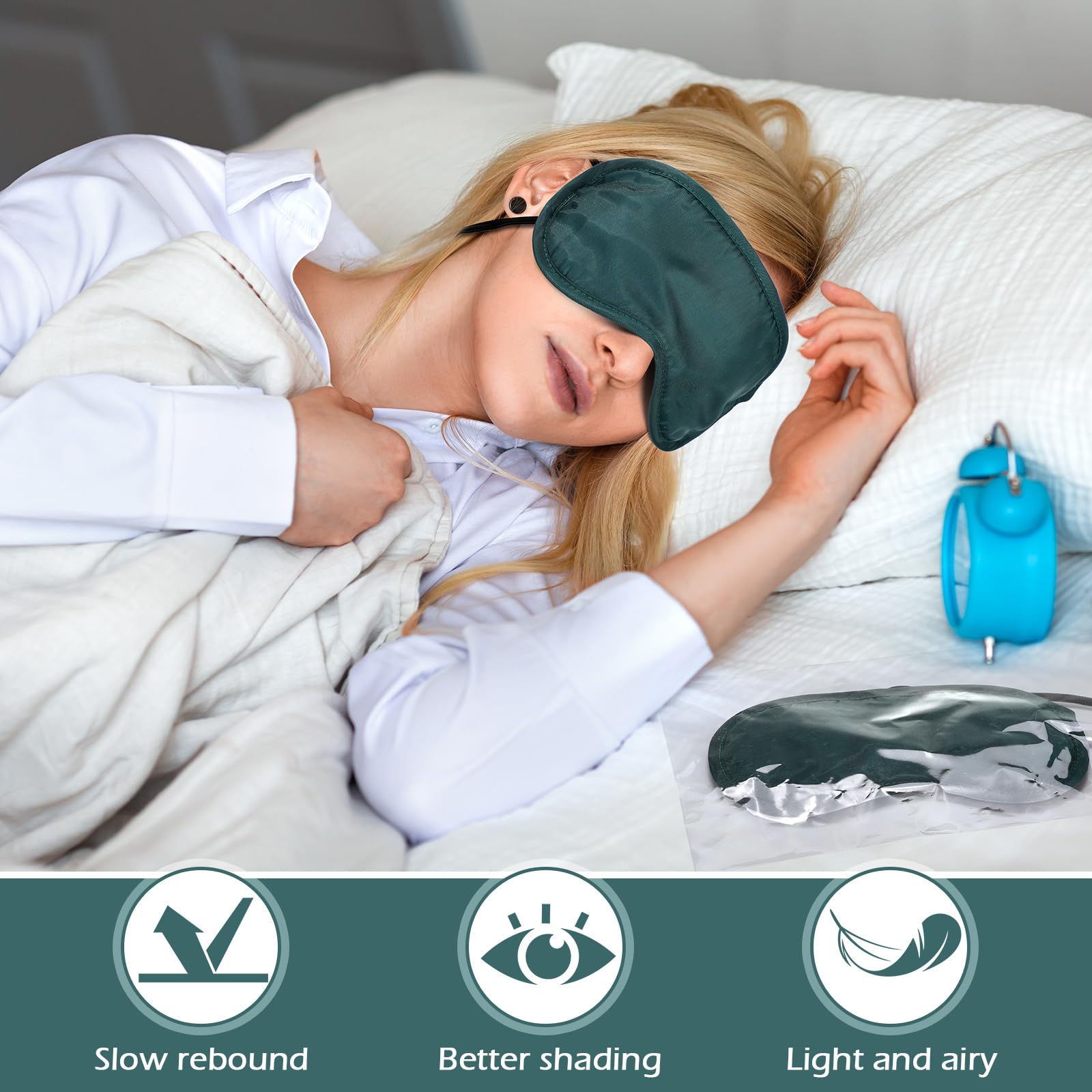 Mascarilla verde oscura para dormir con sombreado cómodo.
