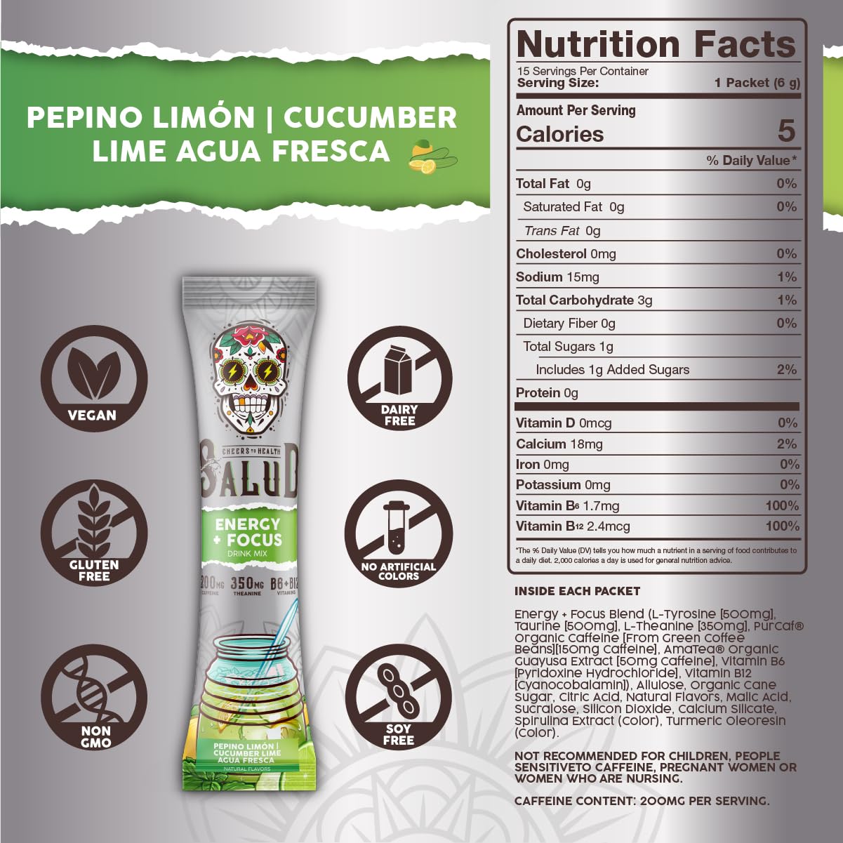 Taste Salud cafeína orgánica PurCaf y AmaTea para energía clara.