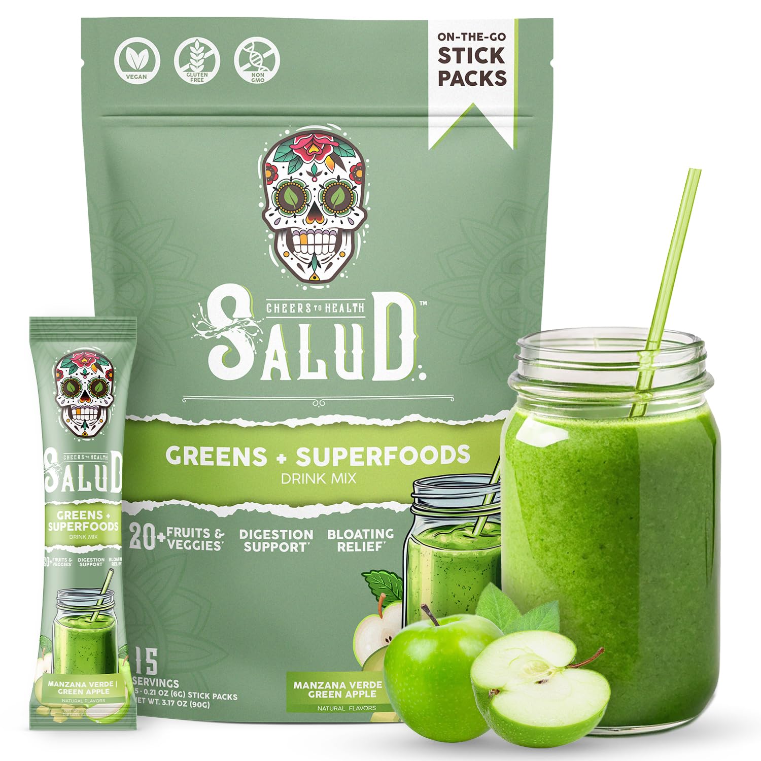 Taste Salud: verdes y superalimentos en sobre portátil para energía diaria.