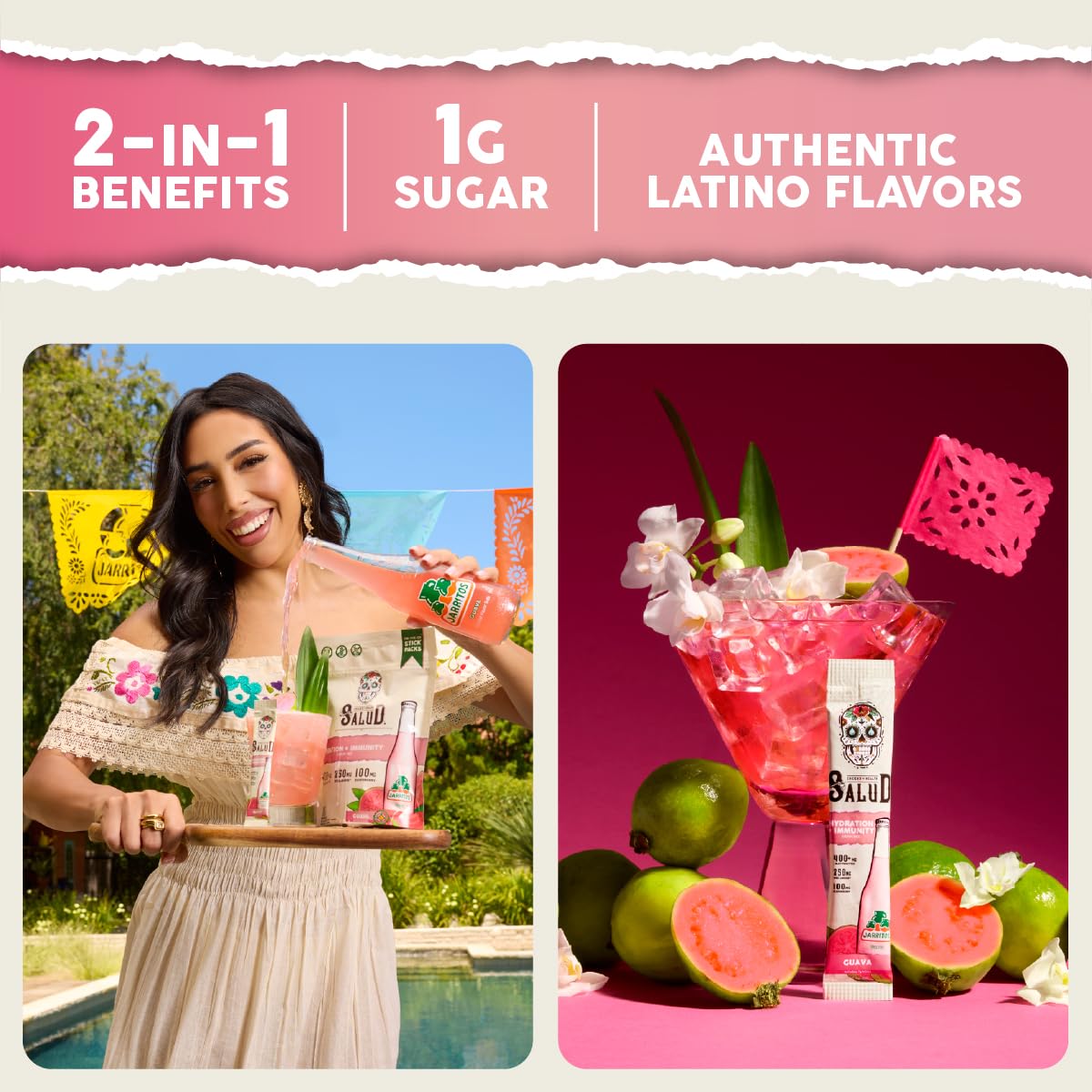 Taste Salud sabor guayaba: agua fresca que transforma agua en bebida sabrosa.