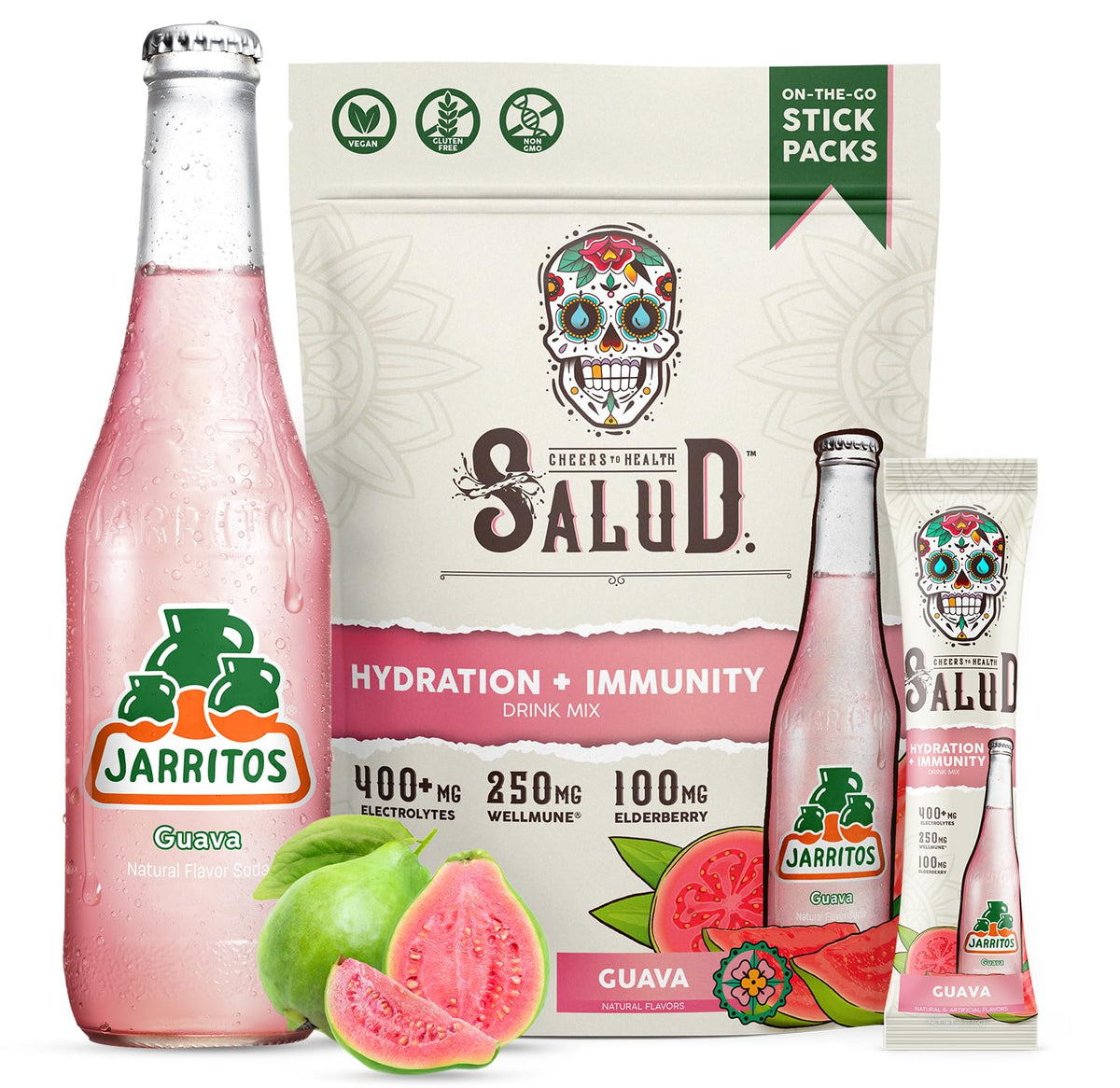 Taste Salud x Jarritos 2-en-1 paquetes de hidratación, ideal para antes o después del ejercicio.