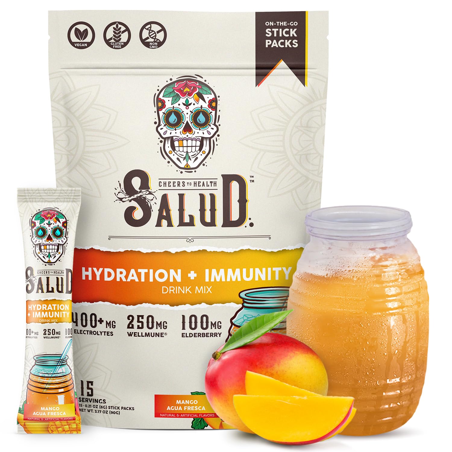 Taste Salud paquetes de hidratación con sabor mango, prácticos para llevar.