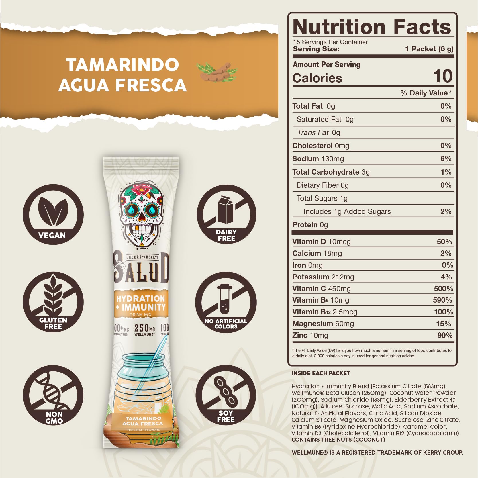 Taste Salud, polvo de electrolitos con sabor a coco para recargar energía
