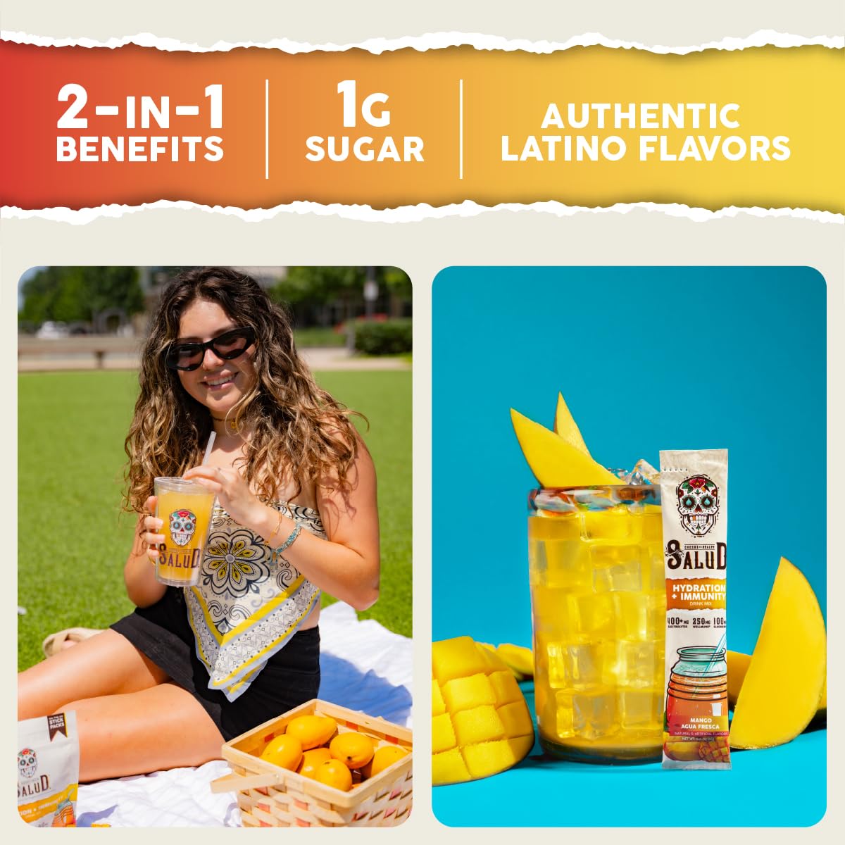 Taste Salud polvo de electrolitos mango, ideal para entrenamientos y recuperación.