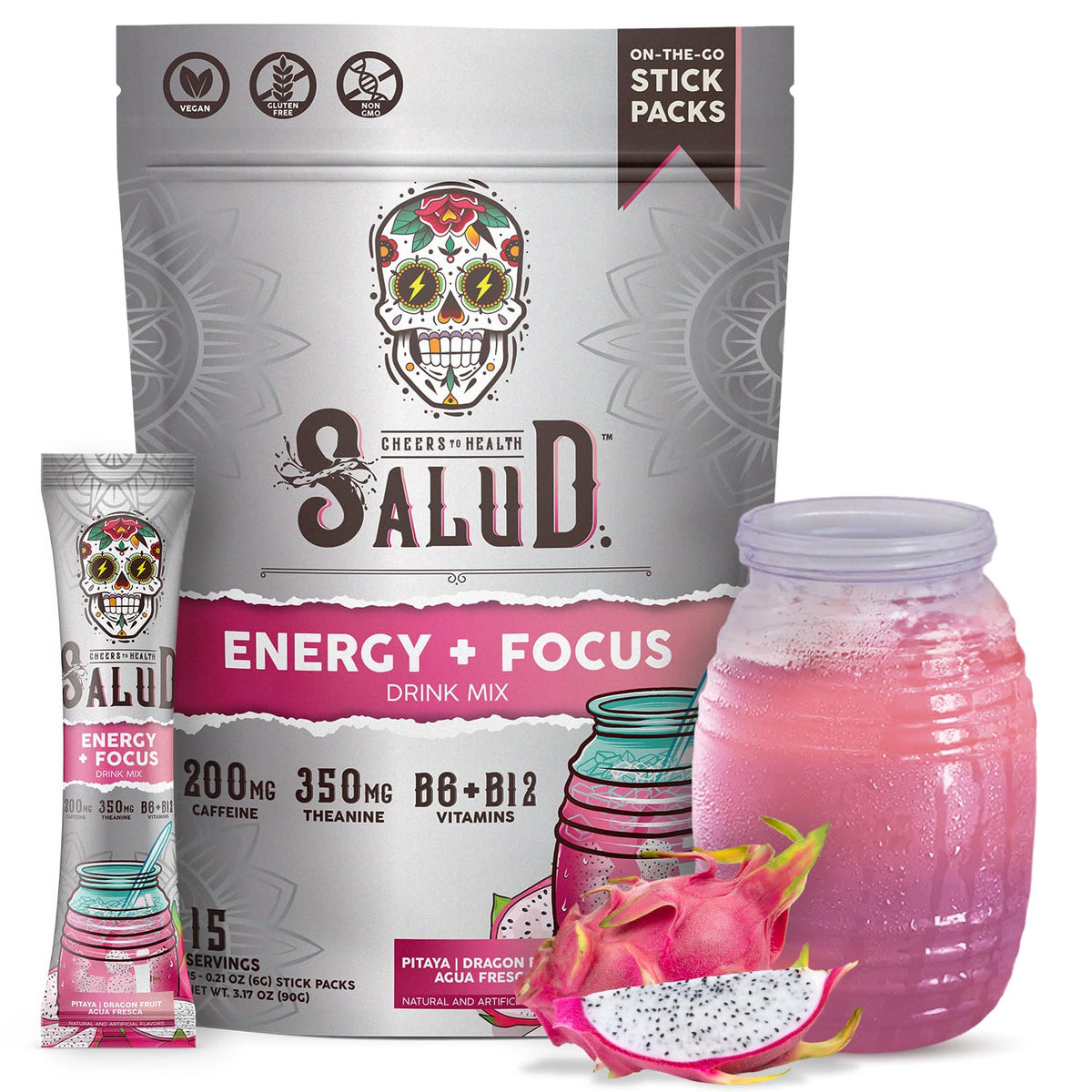 Taste Salud polvo de energía y enfoque con sabor pitaya para la mañana