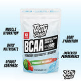 TASTY GAINS, polvo durante entrenamiento, apoya hidratación y concentración para sesiones intensas.