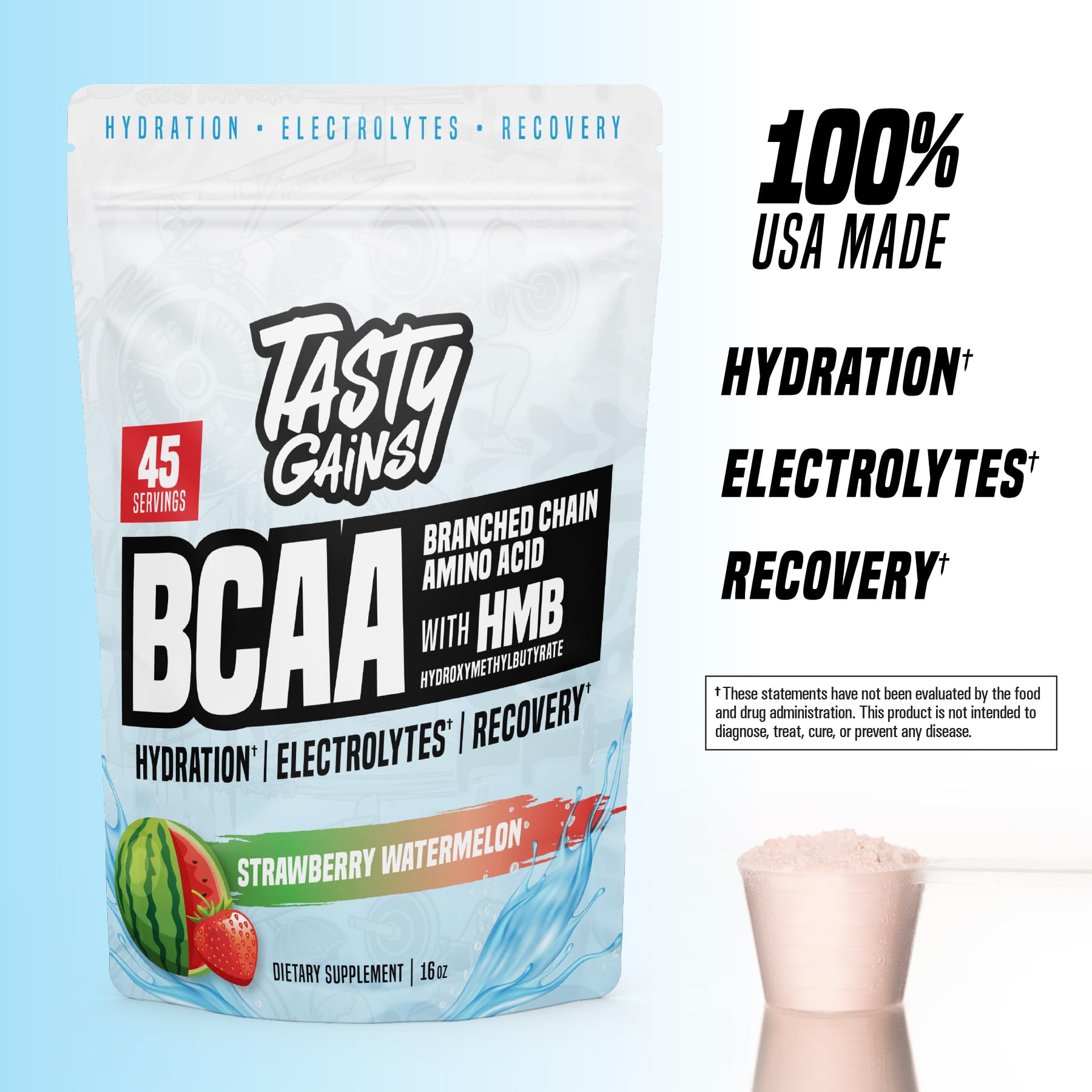 TASTY GAINS, polvo con medidor, facilita dosis para hidratación y energía durante entrenamientos.