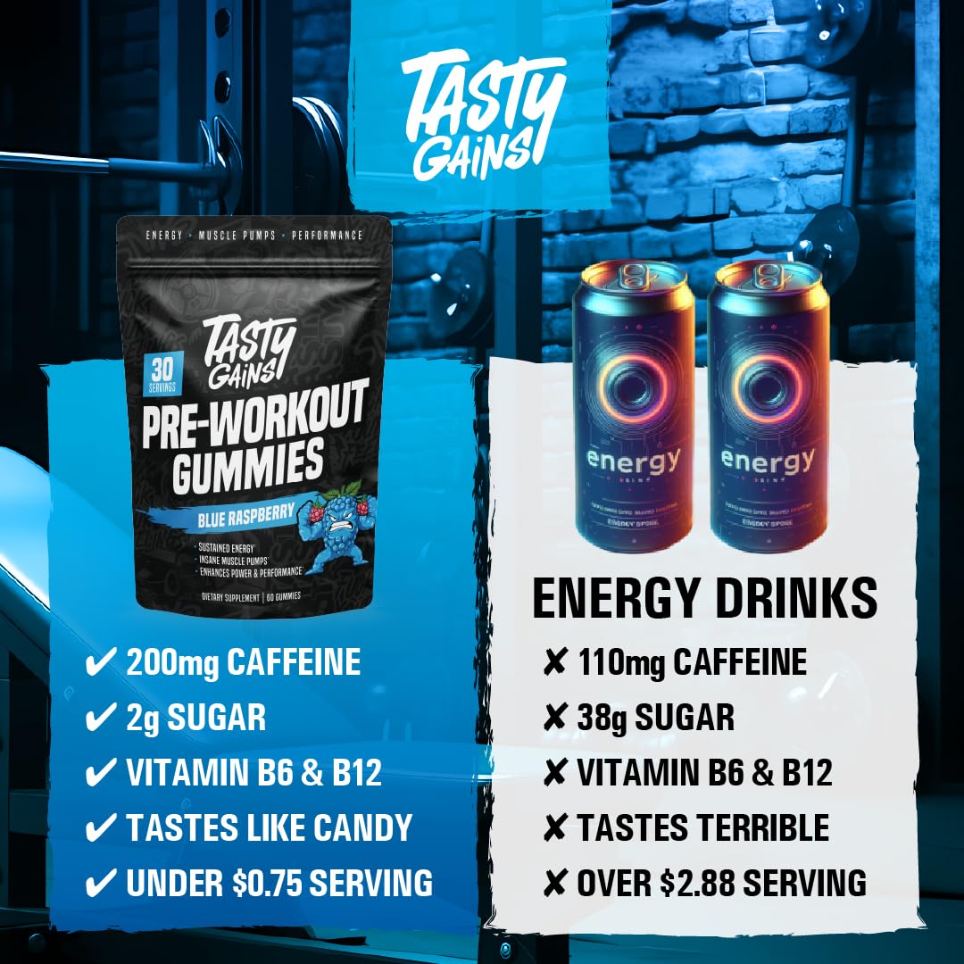 Gomitas TASTY GAINS, textura brillante, ideal para un impulso rápido de energía.