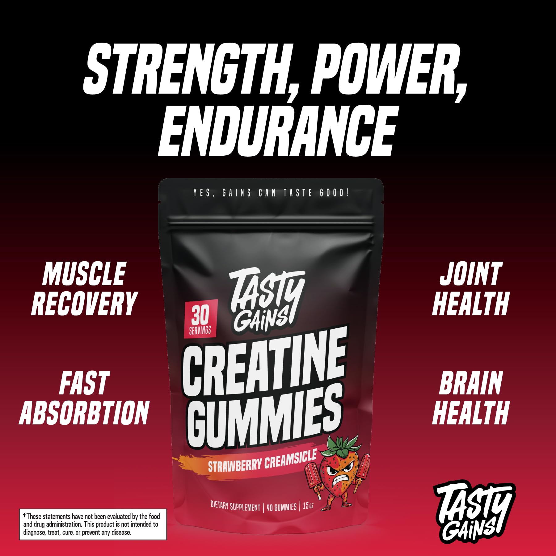 Gominolas TASTY GAINS para post-entrenamiento, sabor fresa crema.