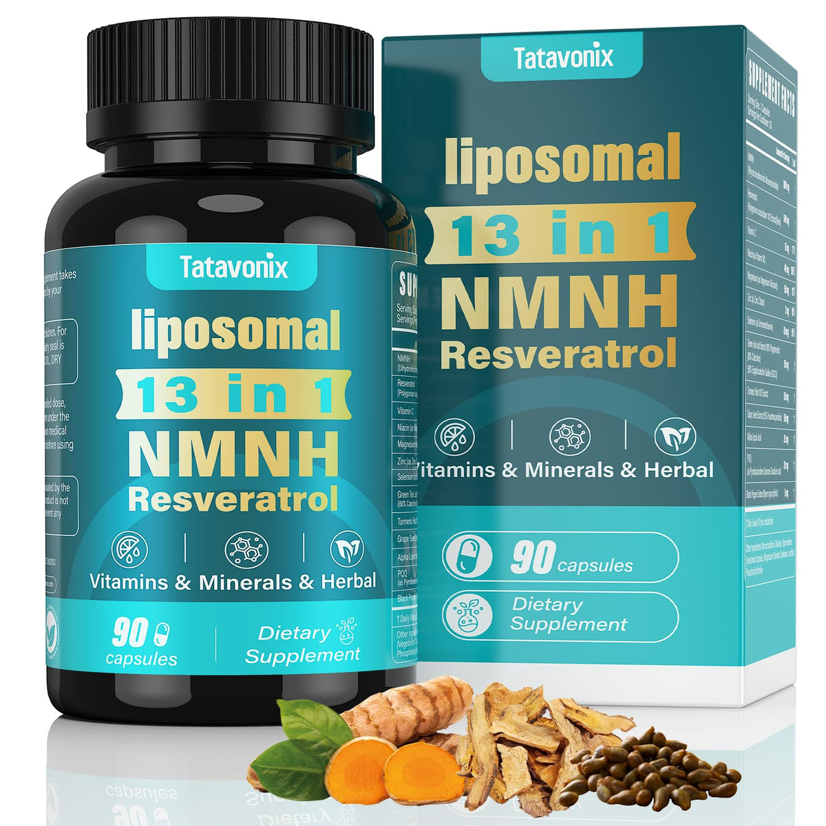 Tatavonix NMNH, botella frontal, diseño premium y posible apoyo a la energía.
