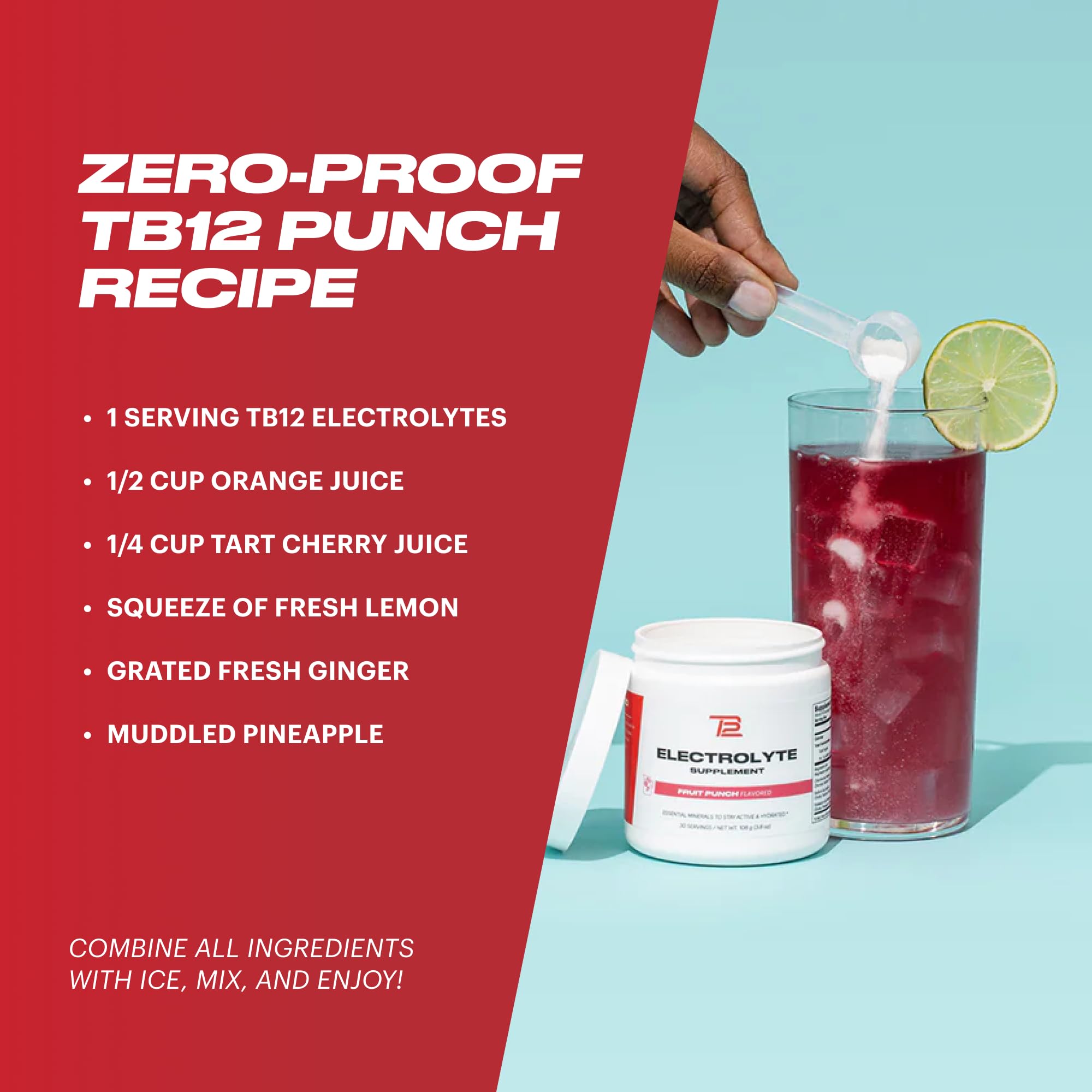 TB12 Electrolitos Fruta Punch etiqueta clara facilita saber la porción adecuada