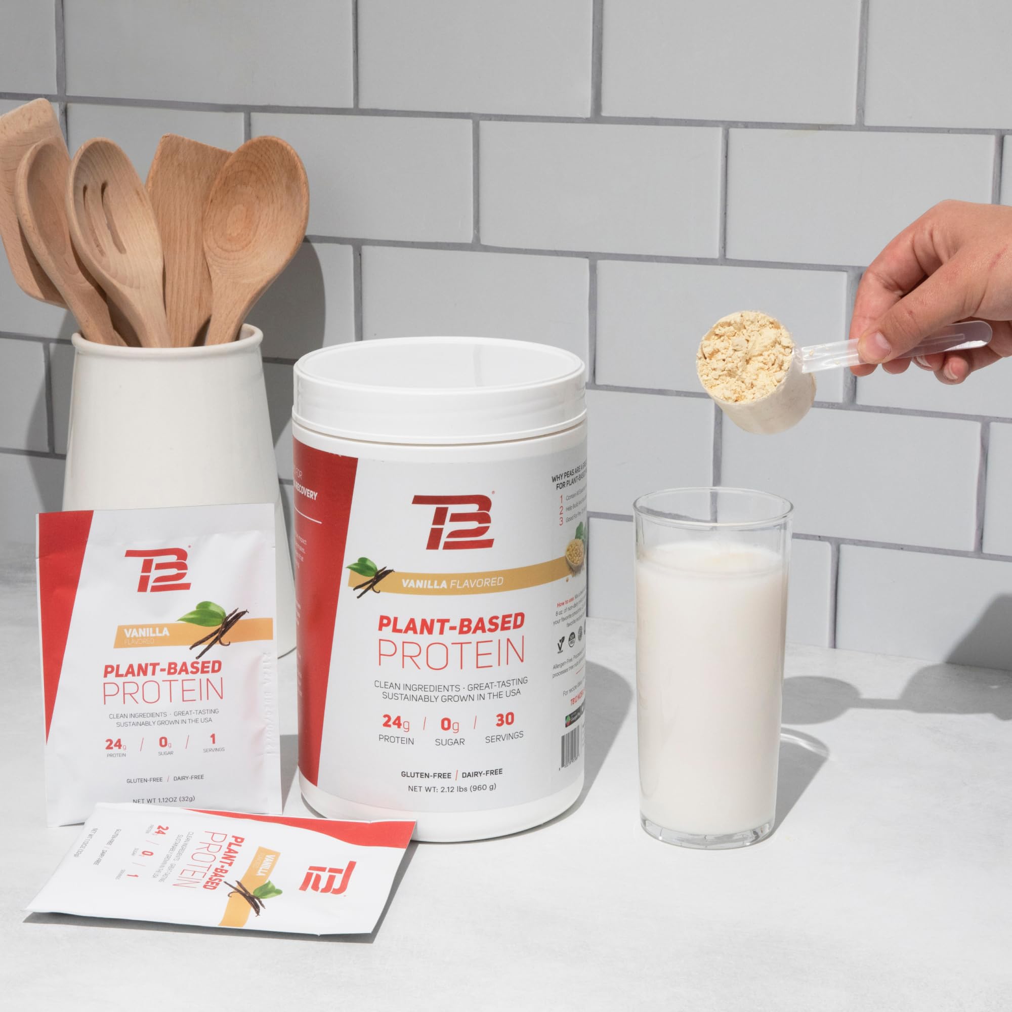 TB12 proteína vegetal, sabor vainilla, ideal para recetas sin complicaciones.